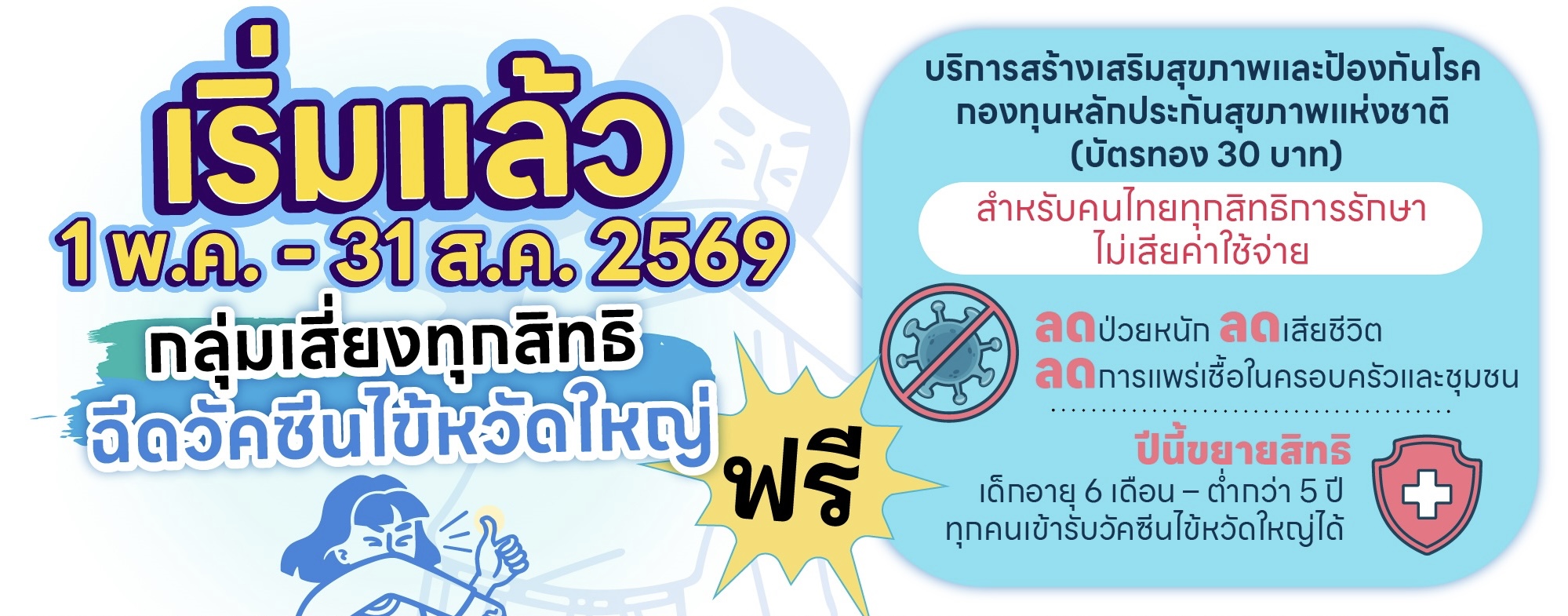 วัคซีนไข้หวัดใหญ่ฟรี 2569 สำหรับ 7 กลุ่มเสี่ยง